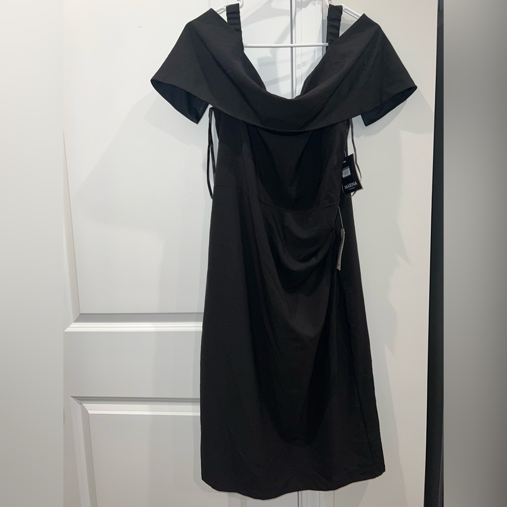 Off-shoulder little black dress.